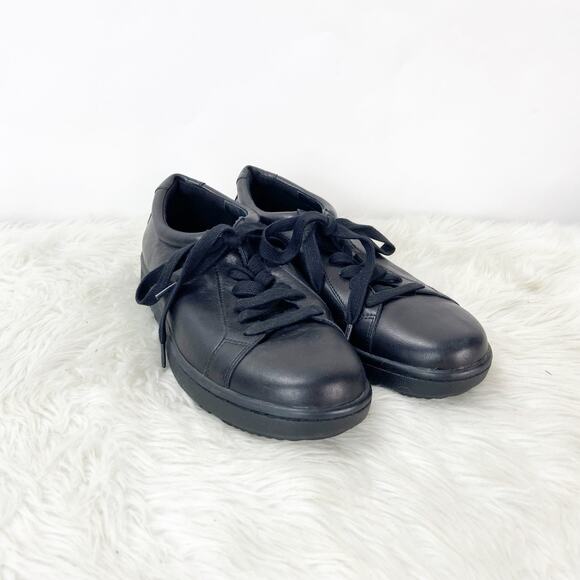 Eileen Fisher 9 Womens Black Leather Cal Washed Fashion Sneakers - Picture 1 of 10